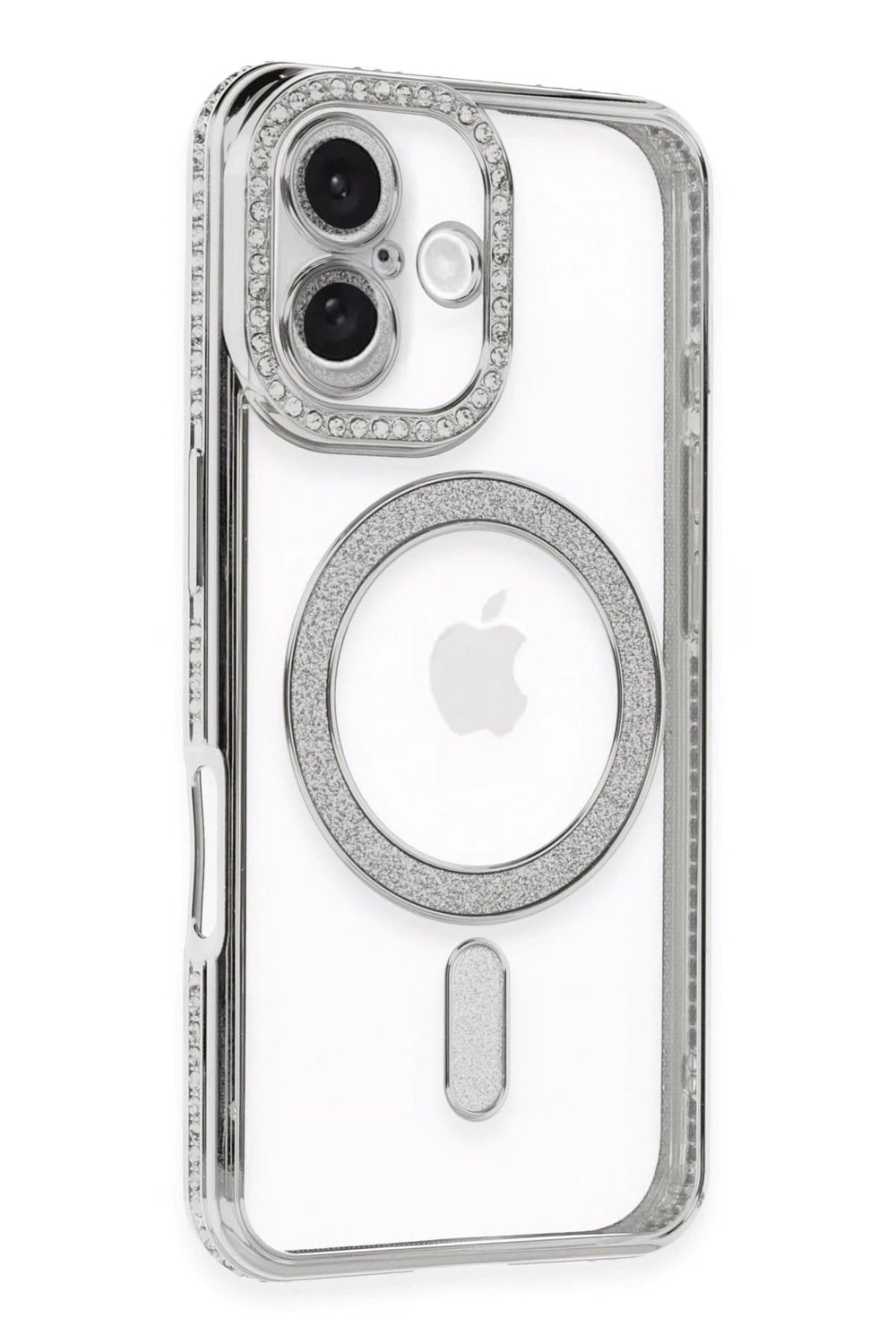 Mey İthalat®  iPhone 16 Kılıf Joke Simli Magneticsafe Kılıf - Gümüş