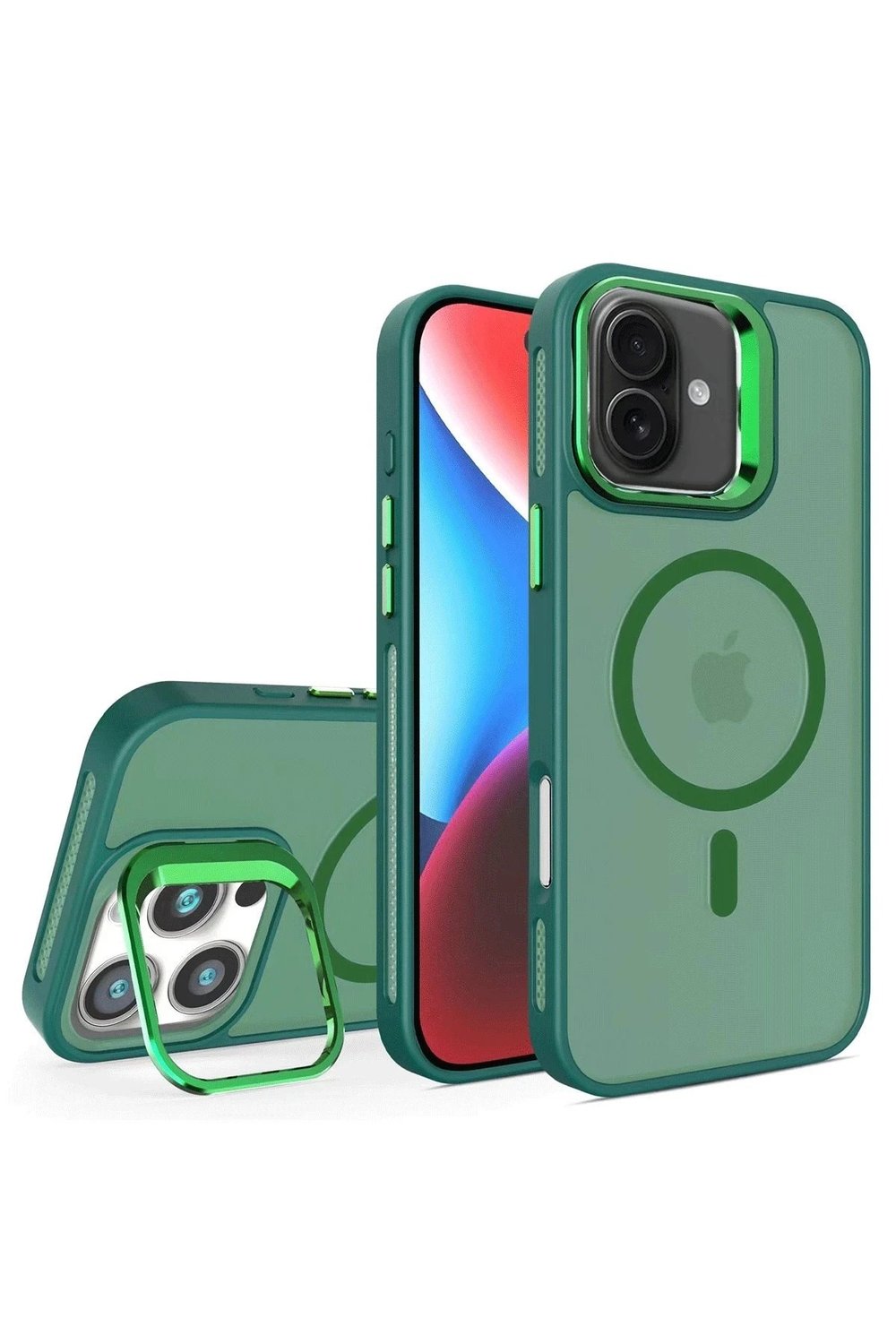 Mey İthalat®  iPhone 16 Plus Flet Lens Magsafe Kapak - Koyu Yeşil