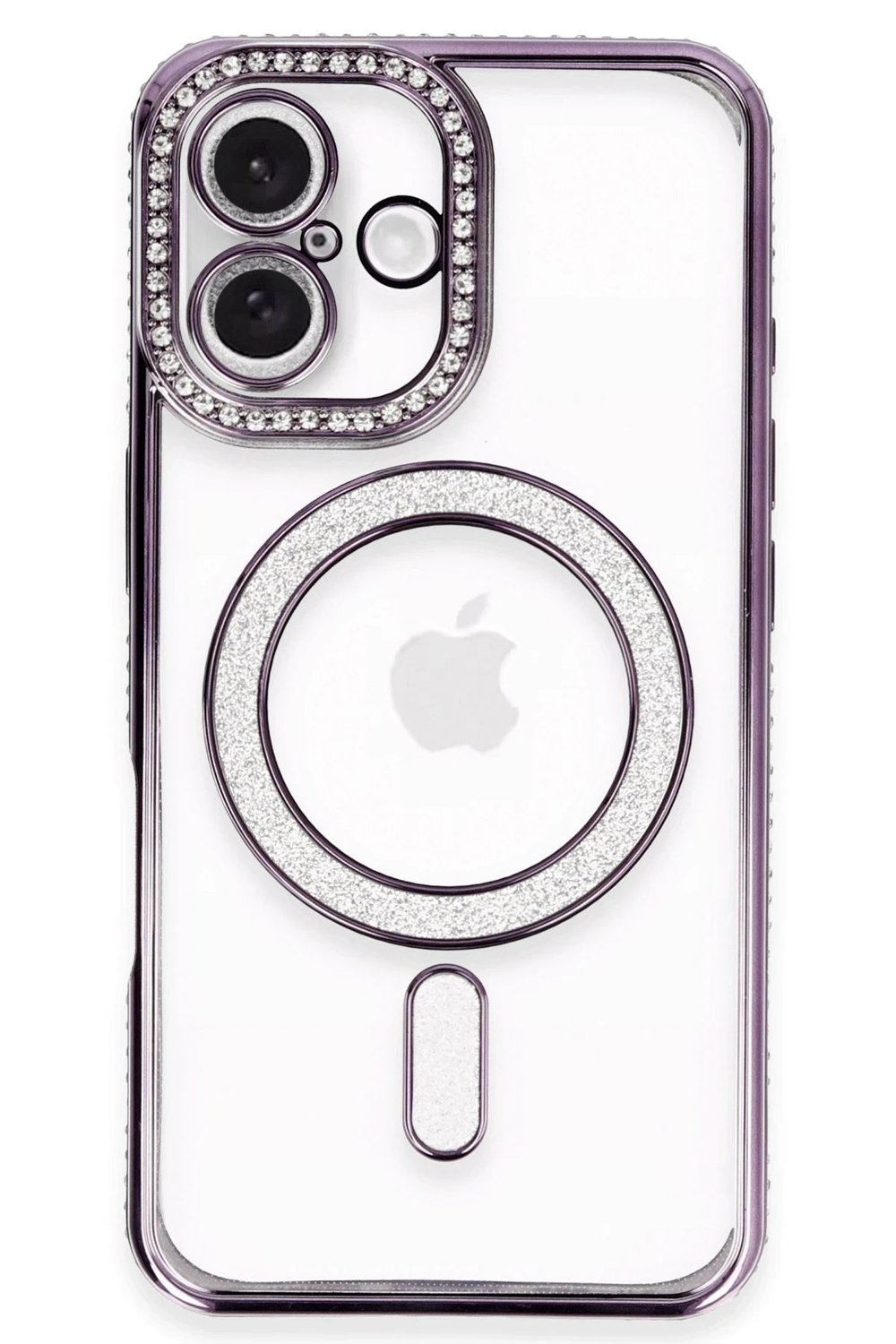 Mey İthalat®  iPhone 16 Plus Kılıf Joke Simli Magneticsafe Kılıf - Derin Mor