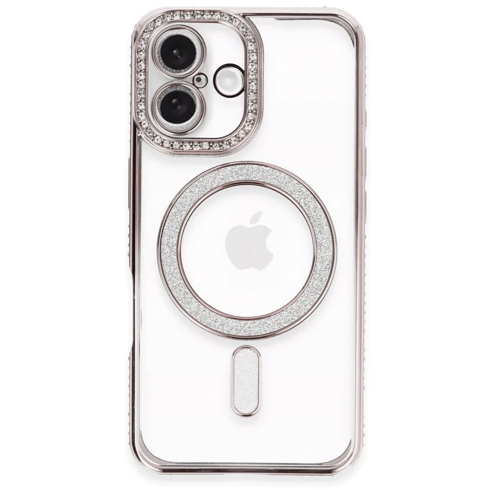 Mey İthalat®  iPhone 16 Plus Kılıf Joke Simli Magneticsafe Kılıf - Pembe
