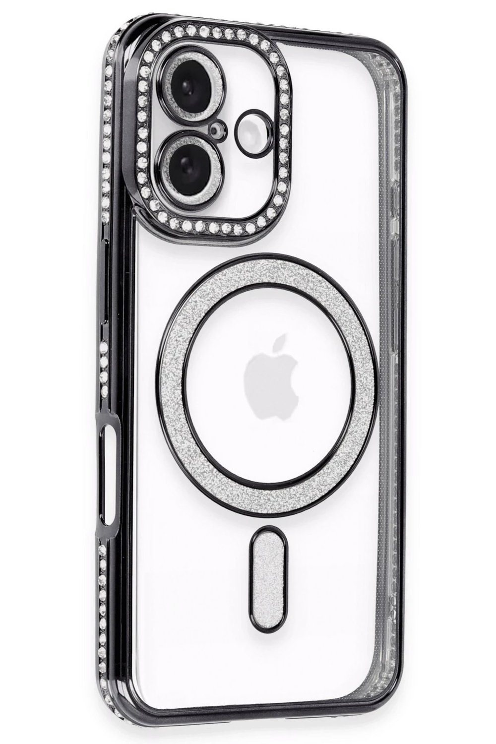 Mey İthalat®  iPhone 16 Plus Kılıf Joke Simli Magneticsafe Kılıf - Siyah