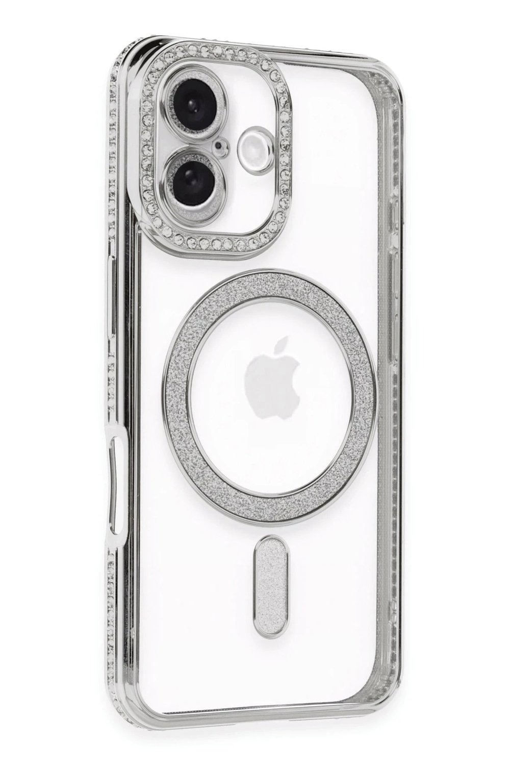 Mey İthalat®  iPhone 16 Plus Kılıf Joke Simli Magneticsafe Kılıf - Gümüş