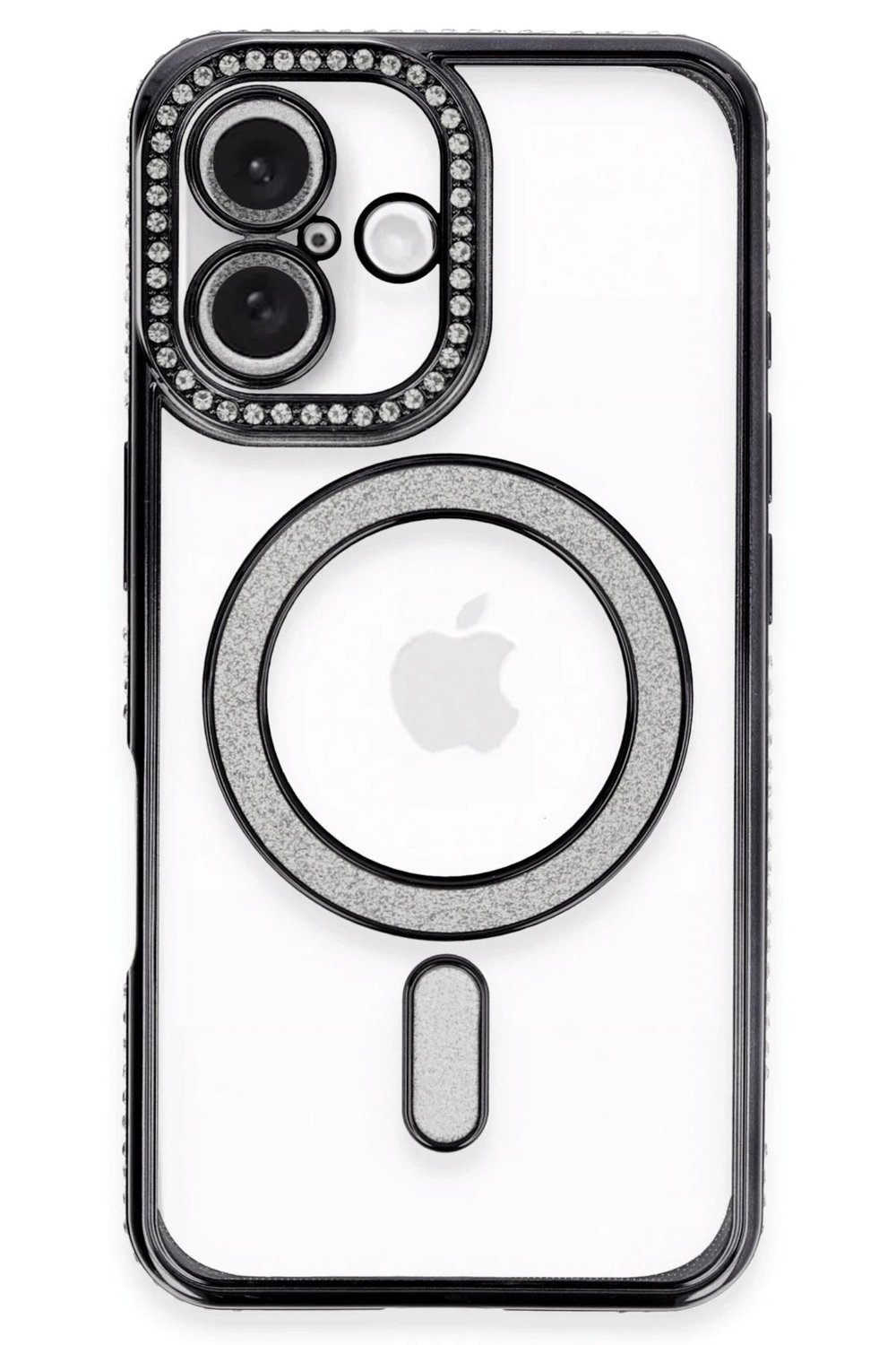 Mey İthalat®  iPhone 16 Plus Kılıf Joke Simli Magneticsafe Kılıf - Siyah