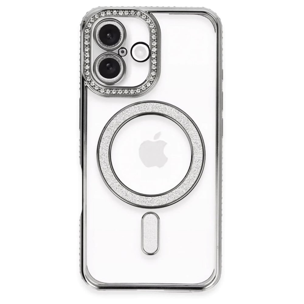 Mey İthalat®  iPhone 16 Plus Kılıf Joke Simli Magneticsafe Kılıf - Gri