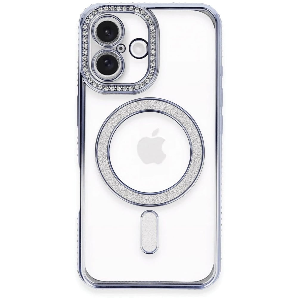 Mey İthalat®  iPhone 16 Plus Kılıf Joke Simli Magneticsafe Kılıf - Mavi
