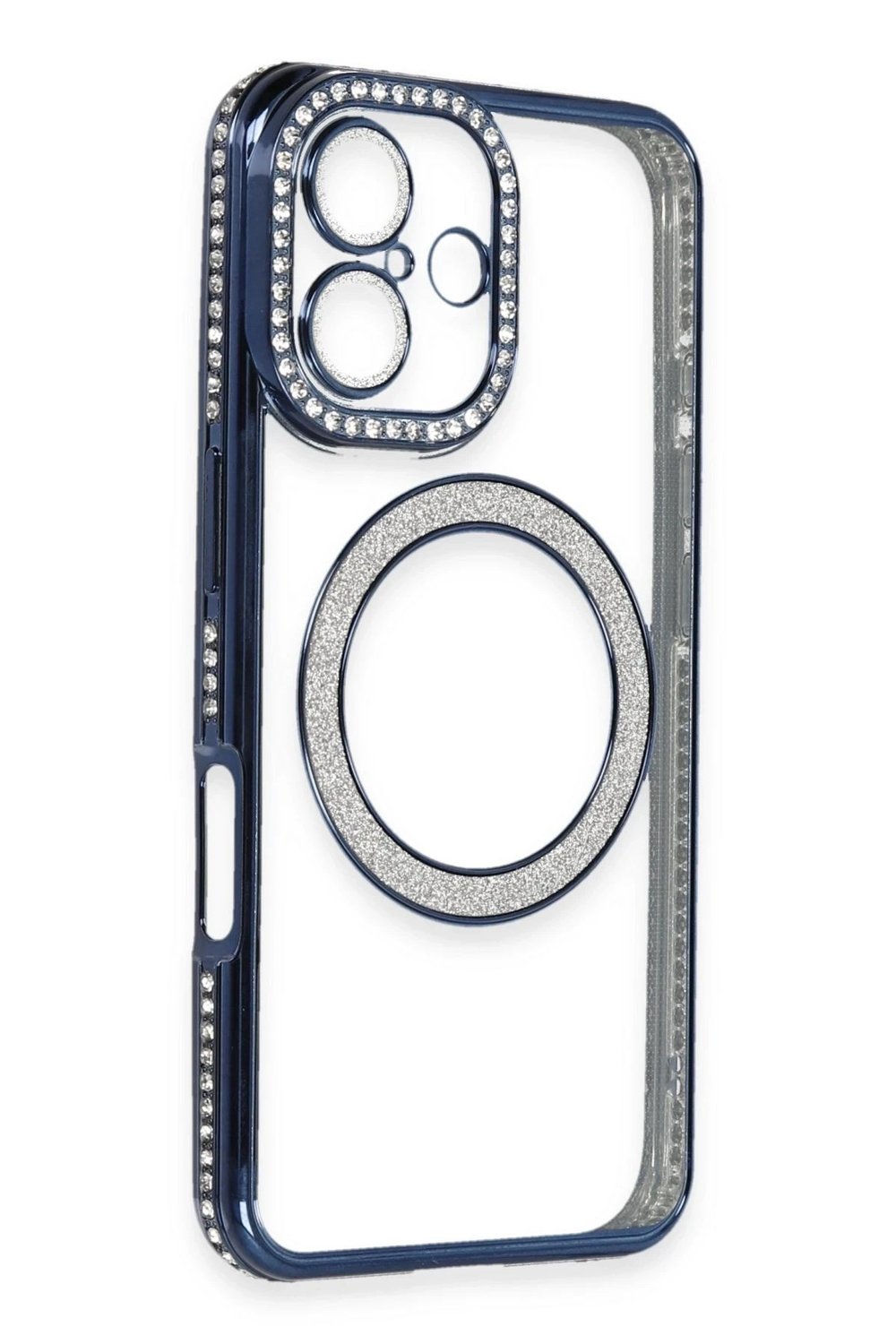 Mey İthalat®  iPhone 16 Plus Kılıf Joke Simli Magneticsafe Kılıf - Lacivert