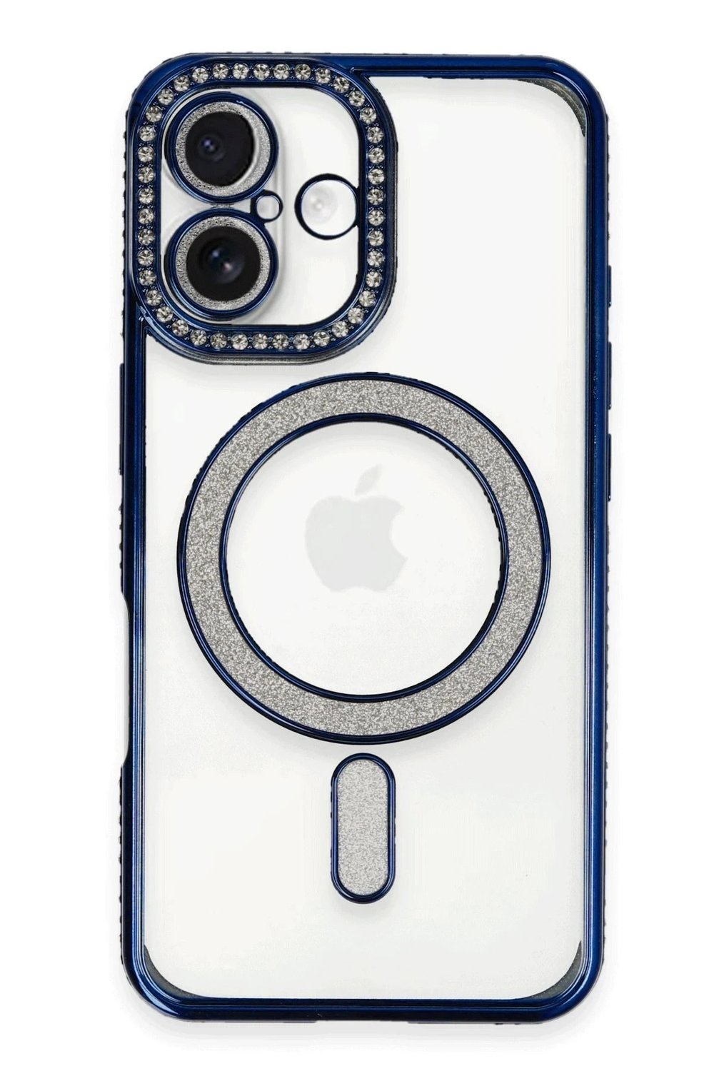 Mey İthalat®  iPhone 16 Plus Kılıf Joke Simli Magneticsafe Kılıf - Lacivert