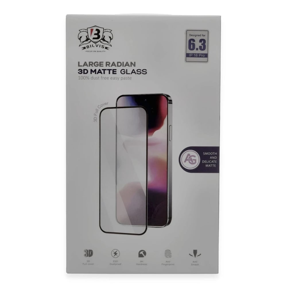 Mey İthalat®  iPhone 16 Pro Bilvis 3D Mat Cam Ekran Koruyucu