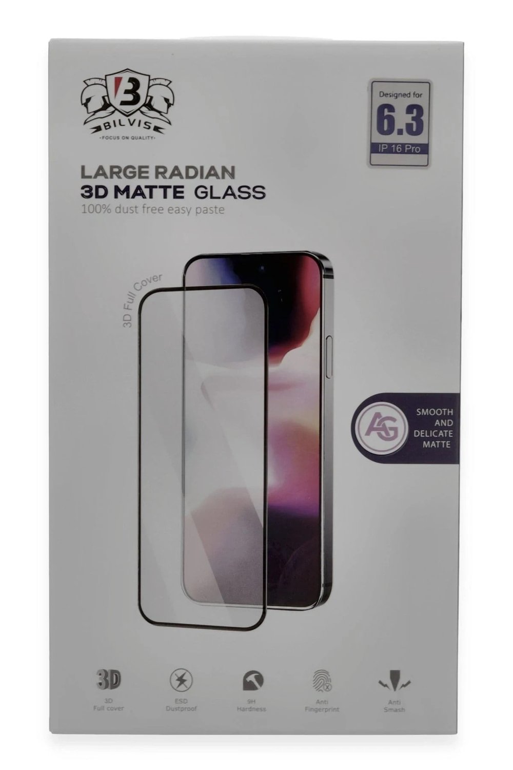 Mey İthalat®  iPhone 16 Pro Bilvis 3D Mat Cam Ekran Koruyucu