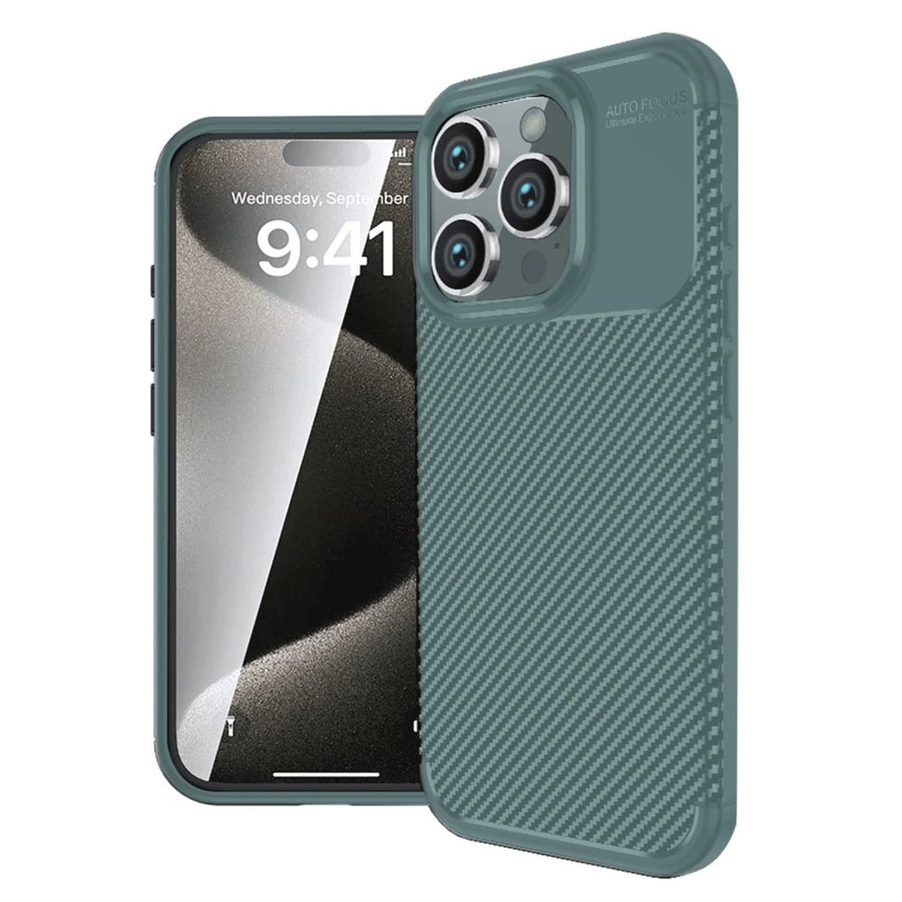 Mey İthalat®  iPhone 16 Pro Kılıf Auto Focus Karbon Kapak - Koyu Yeşil