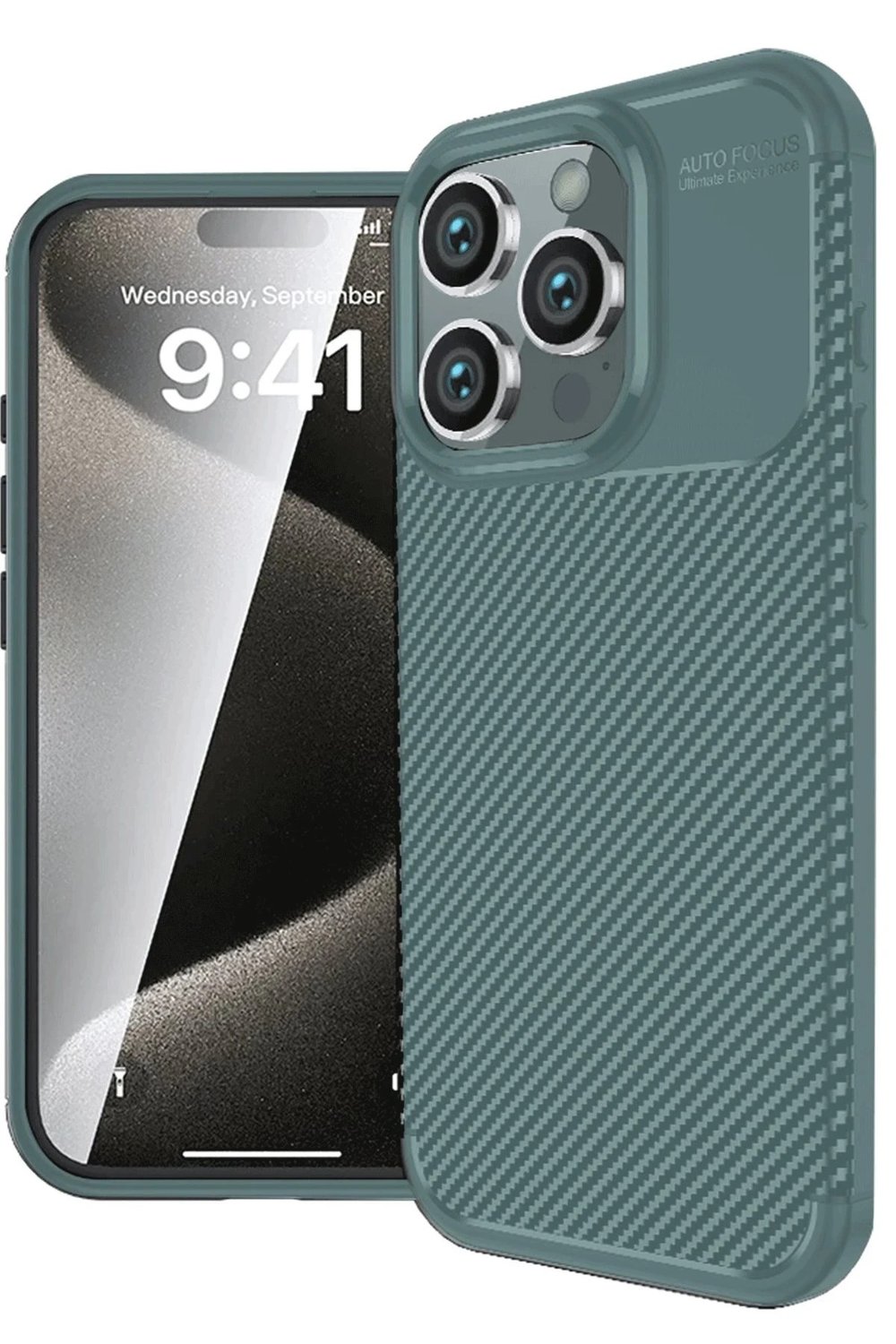 Mey İthalat®  iPhone 16 Pro Kılıf Auto Focus Karbon Kapak - Koyu Yeşil