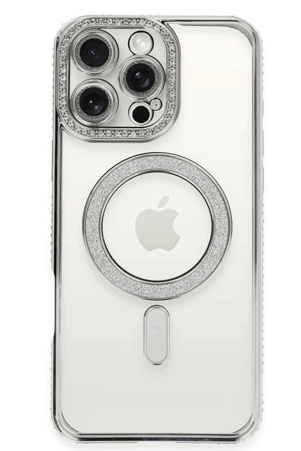 Mey İthalat®  iPhone 16 Pro Kılıf Joke Simli Magneticsafe Kılıf - Gümüş