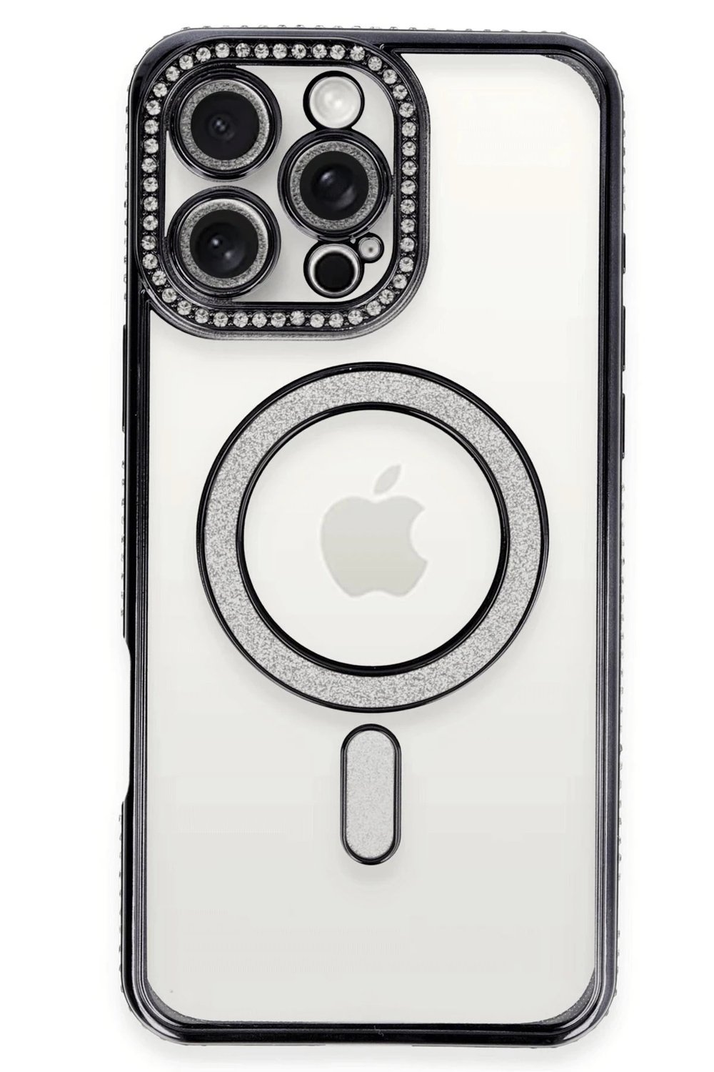 Mey İthalat®  iPhone 16 Pro Kılıf Joke Simli Magneticsafe Kılıf - Siyah
