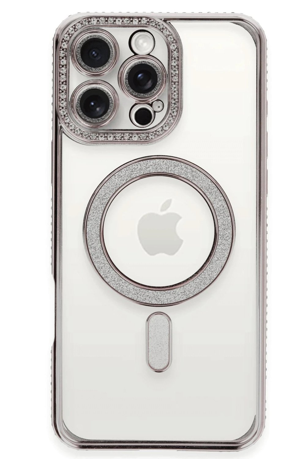 Mey İthalat®  iPhone 16 Pro Kılıf Joke Simli Magneticsafe Kılıf - Pembe