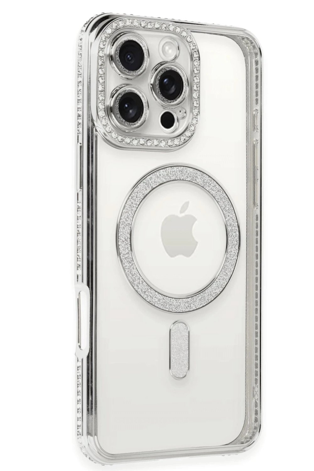 Mey İthalat®  iPhone 16 Pro Kılıf Joke Simli Magneticsafe Kılıf - Gümüş