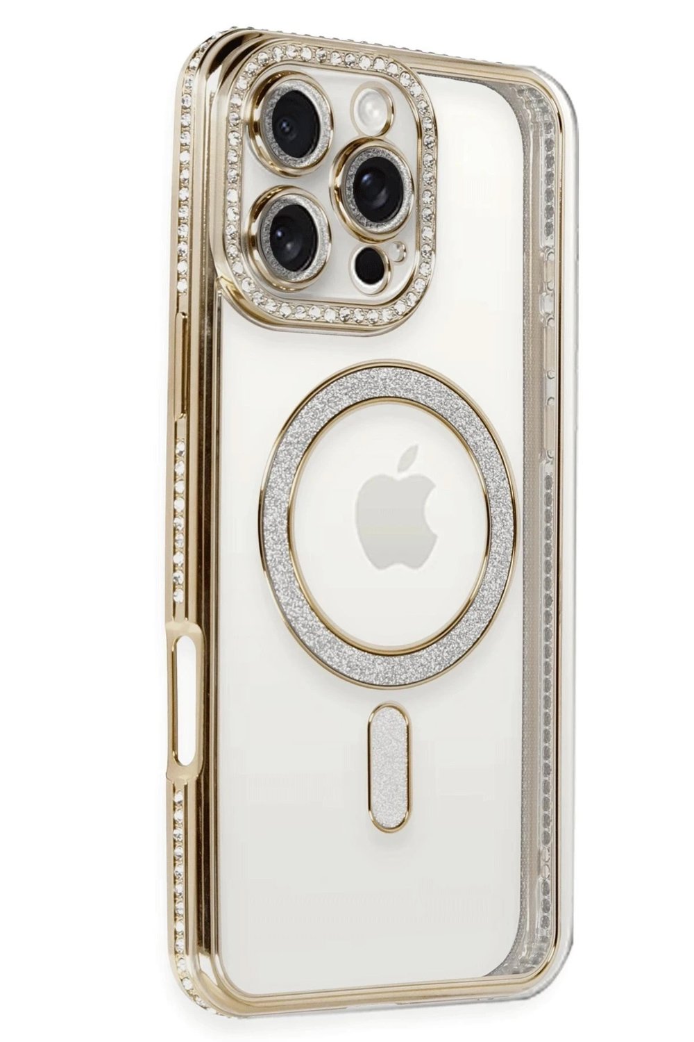 Mey İthalat®  iPhone 16 Pro Kılıf Joke Simli Magneticsafe Kılıf - Gold