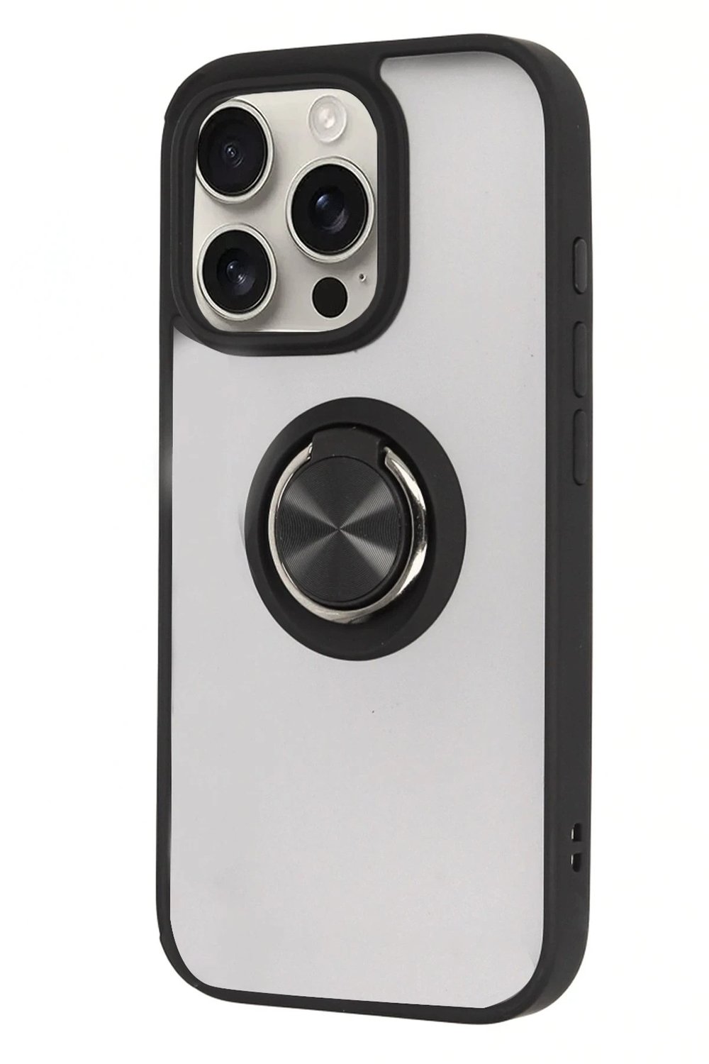 Mey İthalat®  iPhone 16 Pro Kılıf Montreal Yüzüklü Silikon Kapak - Siyah