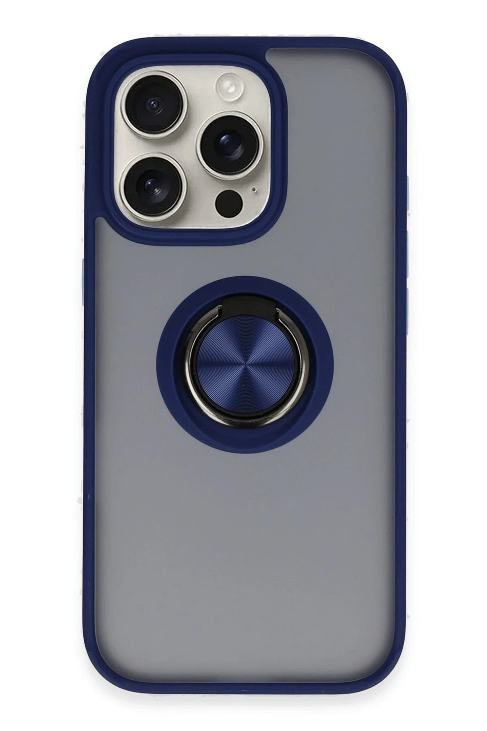 Mey İthalat®  iPhone 16 Pro Kılıf Montreal Yüzüklü Silikon Kapak - Lacivert