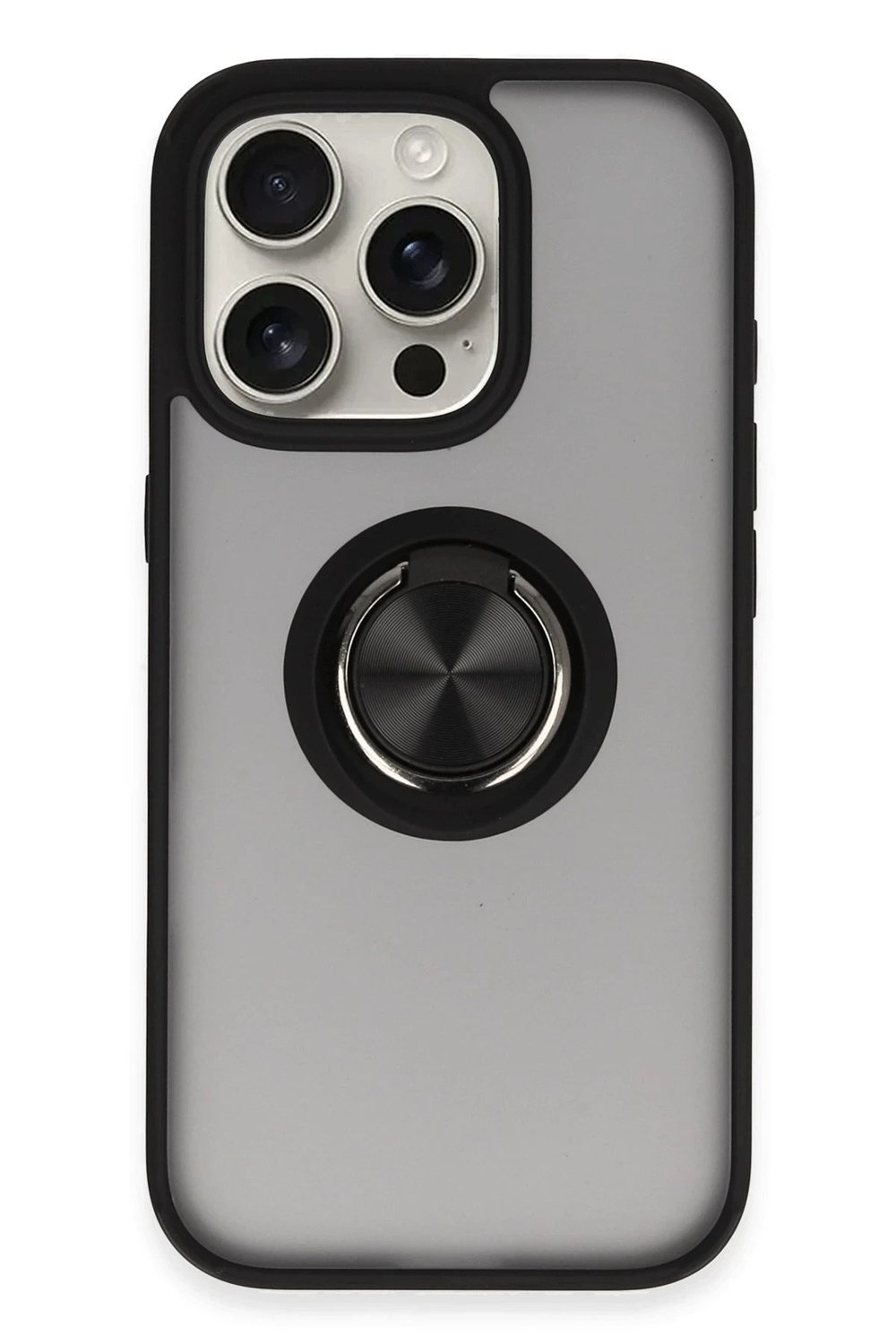 Mey İthalat®  iPhone 16 Pro Kılıf Montreal Yüzüklü Silikon Kapak - Siyah