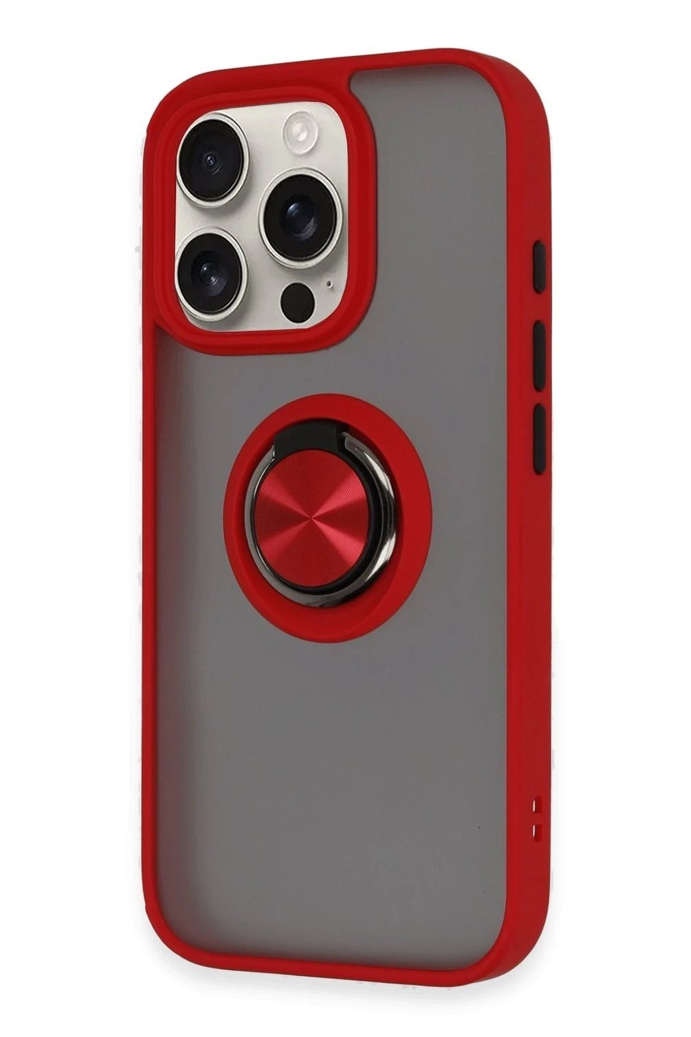 Mey İthalat®  iPhone 16 Pro Kılıf Montreal Yüzüklü Silikon Kapak - Kırmızı