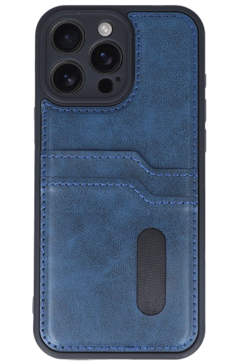 Mey İthalat®  iPhone 16 Pro Kılıf Sara Kartvizitli Deri Kılıf - Lacivert