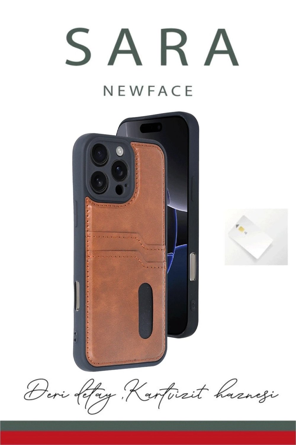 Mey İthalat®  iPhone 16 Pro Kılıf Sara Kartvizitli Deri Kılıf - Lacivert