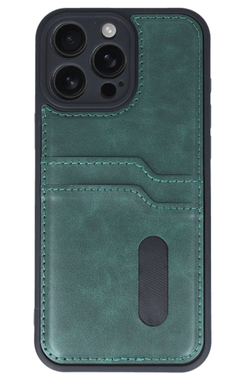 Mey İthalat®  iPhone 16 Pro Kılıf Sara Kartvizitli Deri Kılıf - Koyu Yeşil