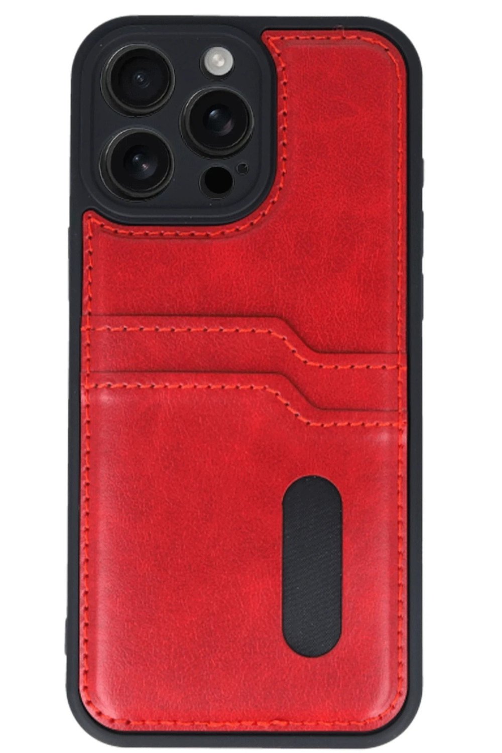Mey İthalat®  iPhone 16 Pro Kılıf Sara Kartvizitli Deri Kılıf - Kırmızı