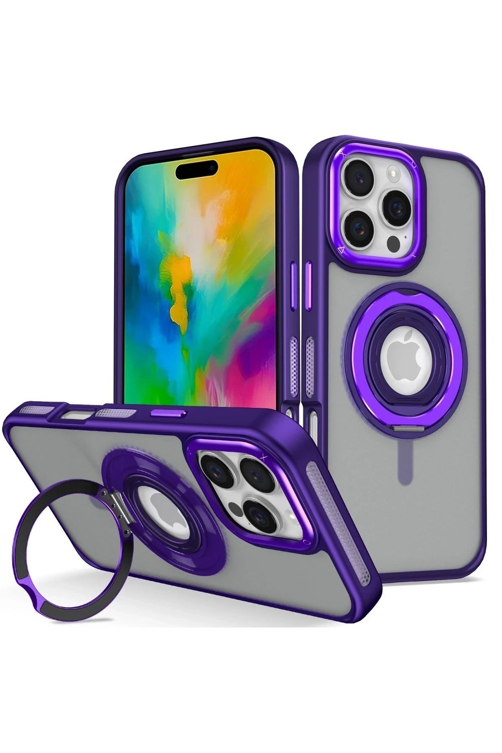 Mey İthalat®  iPhone 16 Pro Max Banza Magsafe Standlı Kapak - Derin Mor