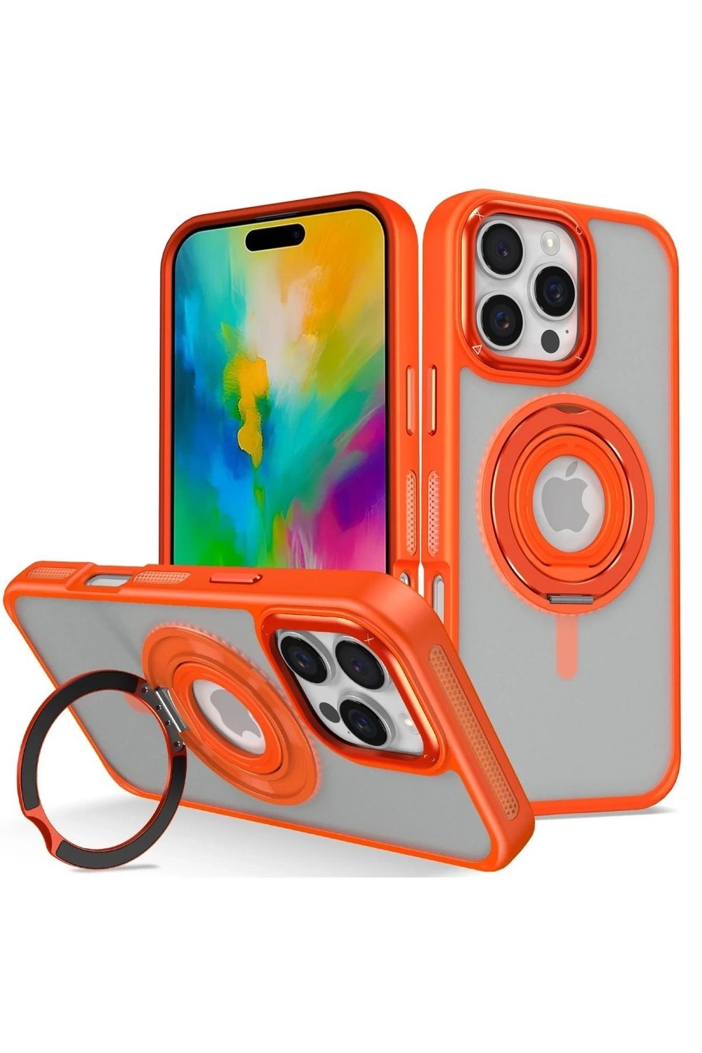 Mey İthalat®  iPhone 16 Pro Max Banza Magsafe Standlı Kapak - Turuncu