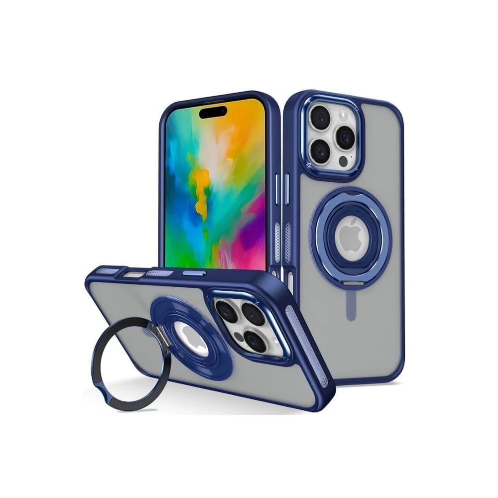 Mey İthalat®  iPhone 16 Pro Max Banza Magsafe Standlı Kapak - Lacivert