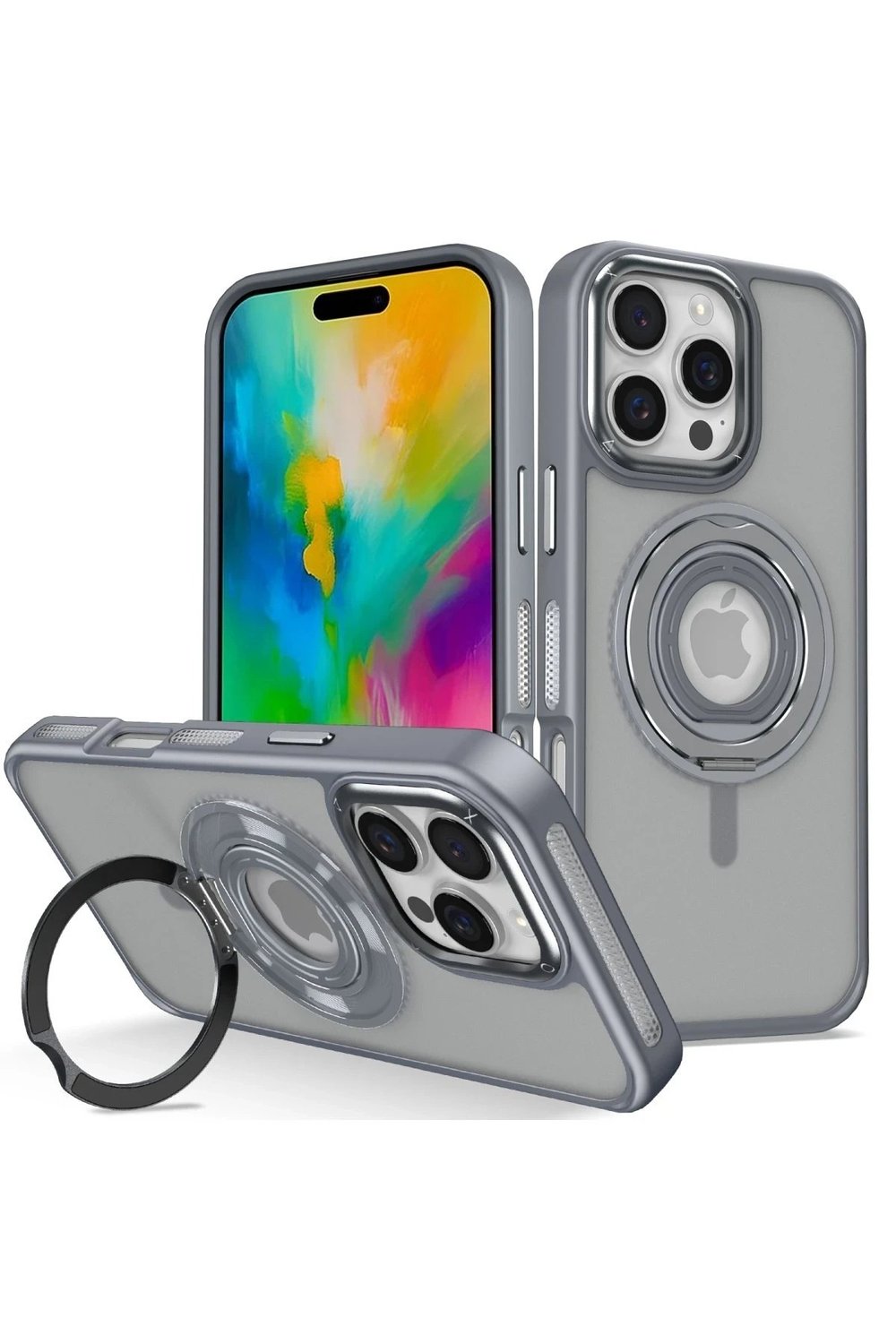 Mey İthalat®  iPhone 16 Pro Max Banza Magsafe Standlı Kapak - Titan Gri
