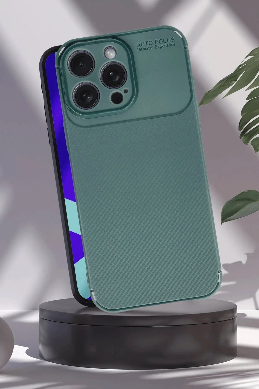 Mey İthalat®  iPhone 16 Pro Max Kılıf Auto Focus Karbon Kapak - Koyu Yeşil