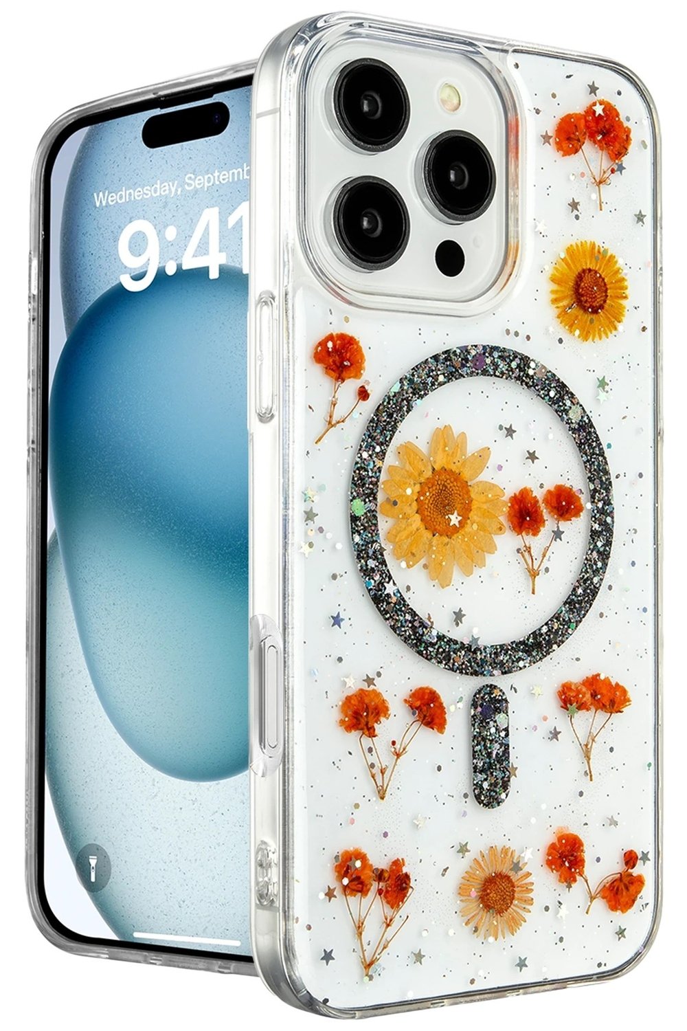 Mey İthalat®  iPhone 16 Pro Max Kılıf Daisy Simli Magsafe Kapak - Siyah