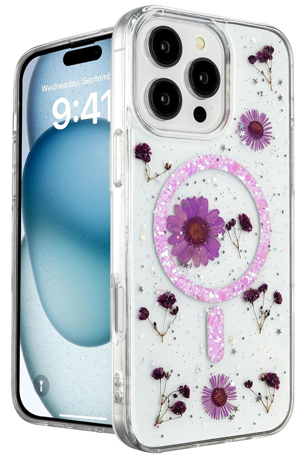 Mey İthalat®  iPhone 16 Pro Max Kılıf Daisy Simli Magsafe Kapak - Mor