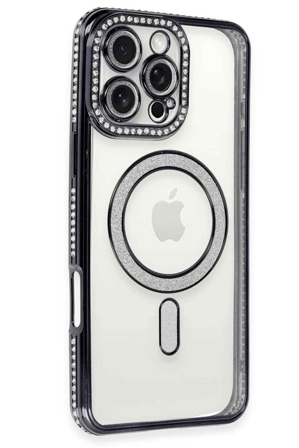 Mey İthalat®  iPhone 16 Pro Max Kılıf Joke Simli Magneticsafe Kılıf - Siyah