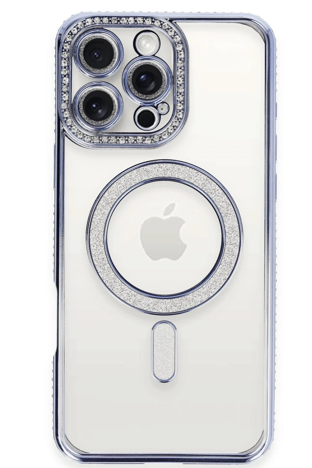 Mey İthalat®  iPhone 16 Pro Max Kılıf Joke Simli Magneticsafe Kılıf - Mavi