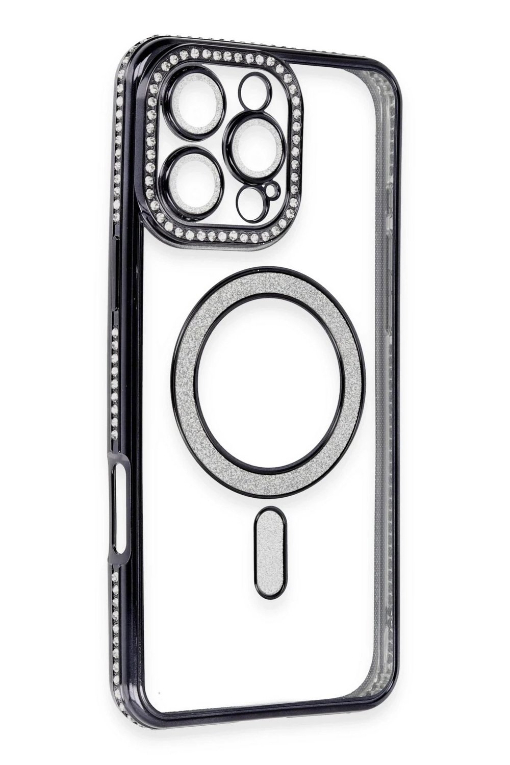 Mey İthalat®  iPhone 16 Pro Max Kılıf Joke Simli Magneticsafe Kılıf - Siyah