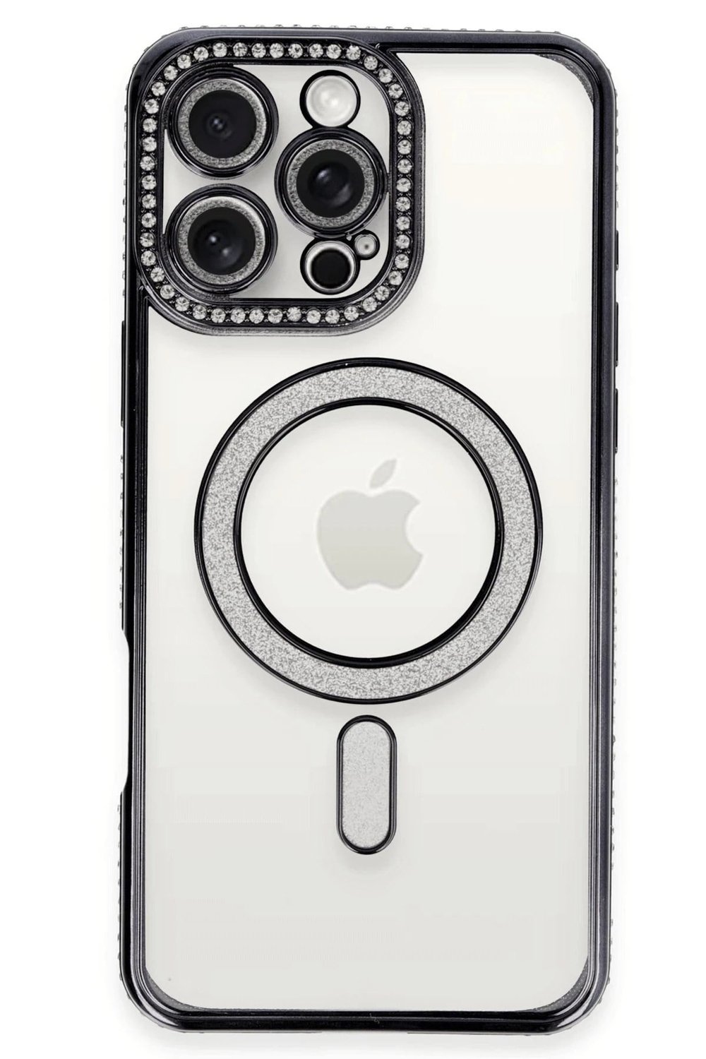 Mey İthalat®  iPhone 16 Pro Max Kılıf Joke Simli Magneticsafe Kılıf - Siyah
