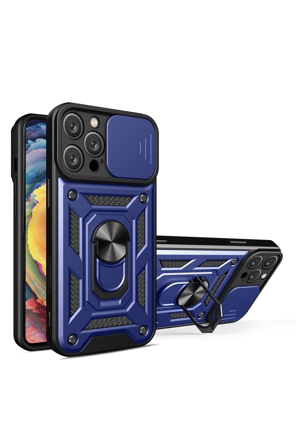 Mey İthalat®  iPhone 16 Pro Max Kılıf Pars Lens Yüzüklü Silikon - Lacivert