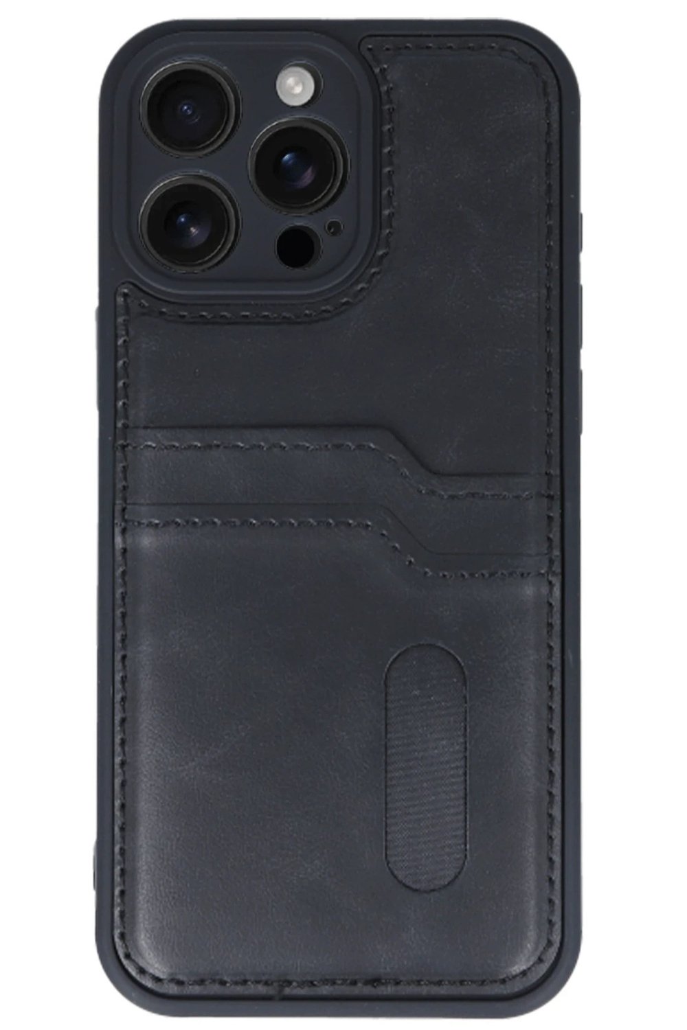 Mey İthalat®  iPhone 16 Pro Max Kılıf Sara Kartvizitli Deri Kılıf - Siyah