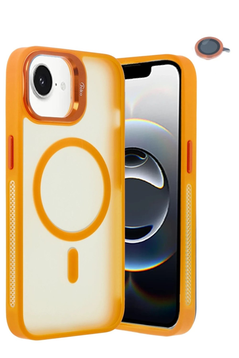 Mey İthalat®  iPhone 16E Flet Lens Magsafe Kapak - Turuncu