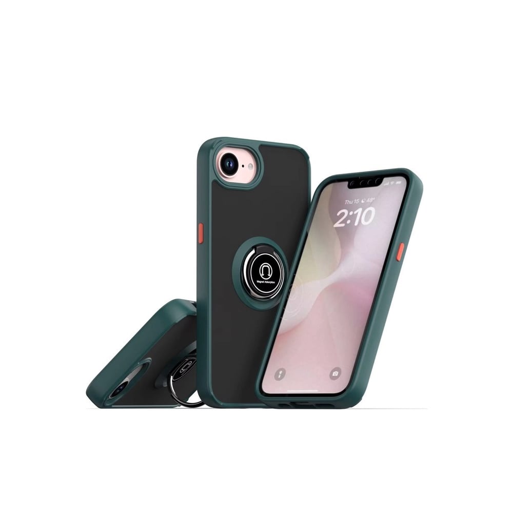 Mey İthalat®  iPhone 16E Kılıf Montreal Yüzüklü Silikon Kapak - Yeşil
