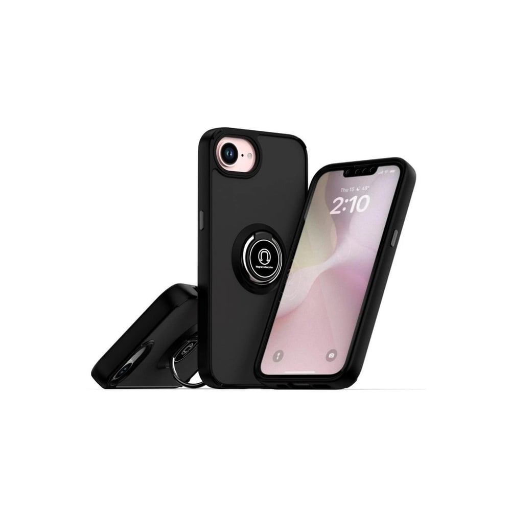 Mey İthalat®  iPhone 16E Kılıf Montreal Yüzüklü Silikon Kapak - Siyah