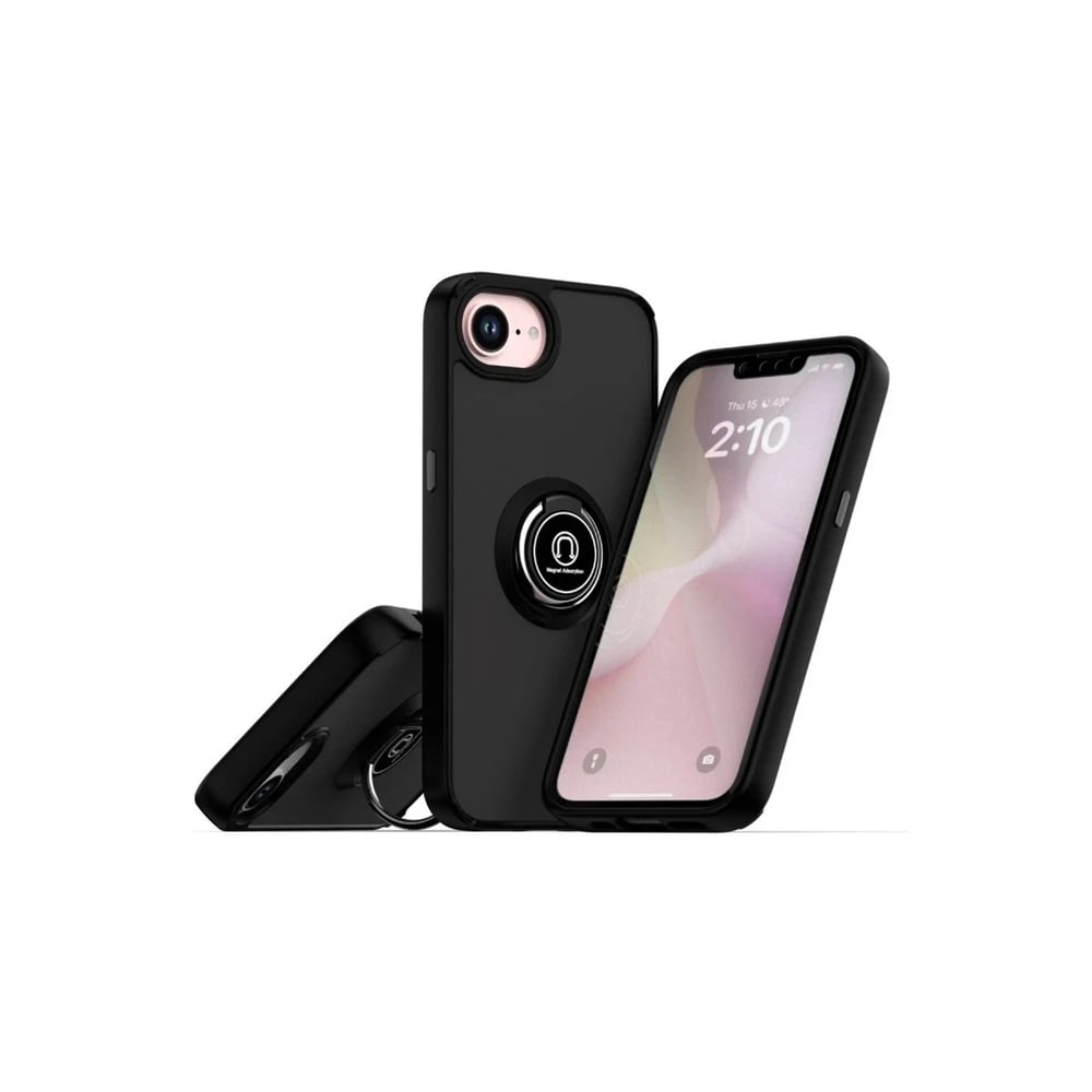 Mey İthalat®  iPhone 16E Kılıf Montreal Yüzüklü Silikon Kapak - Siyah