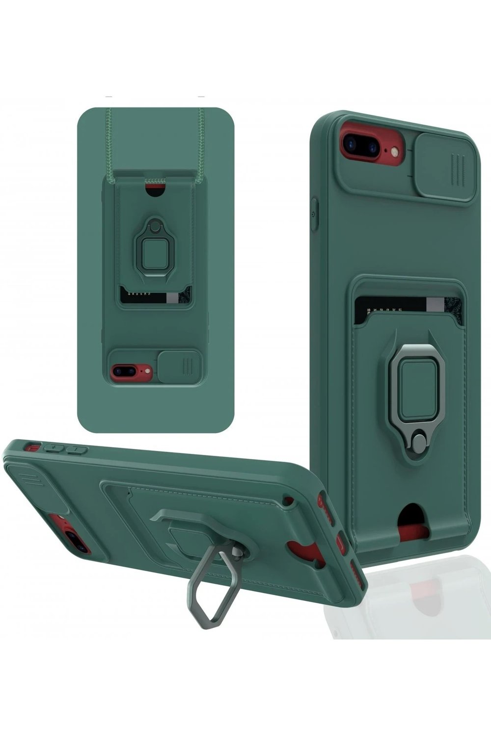Mey İthalat®  iPhone 7 Plus Kılıf Zuma Kartvizitli Yüzüklü Silikon - Yeşil