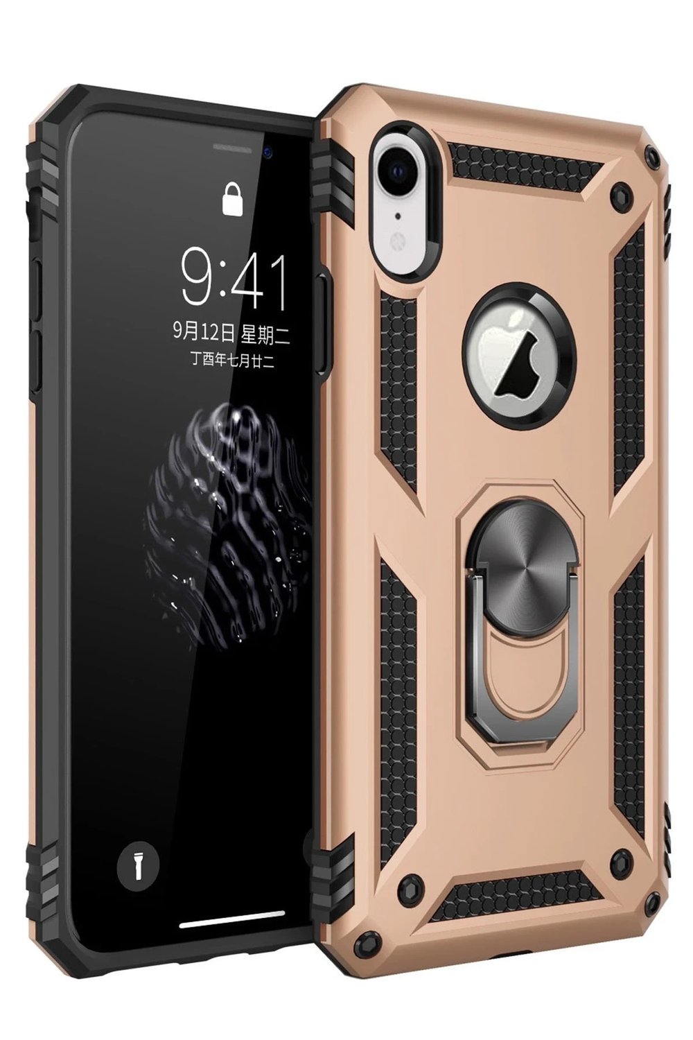 Mey İthalat®  iPhone XR Kılıf Sofya Yüzüklü Silikon Kapak - Gold