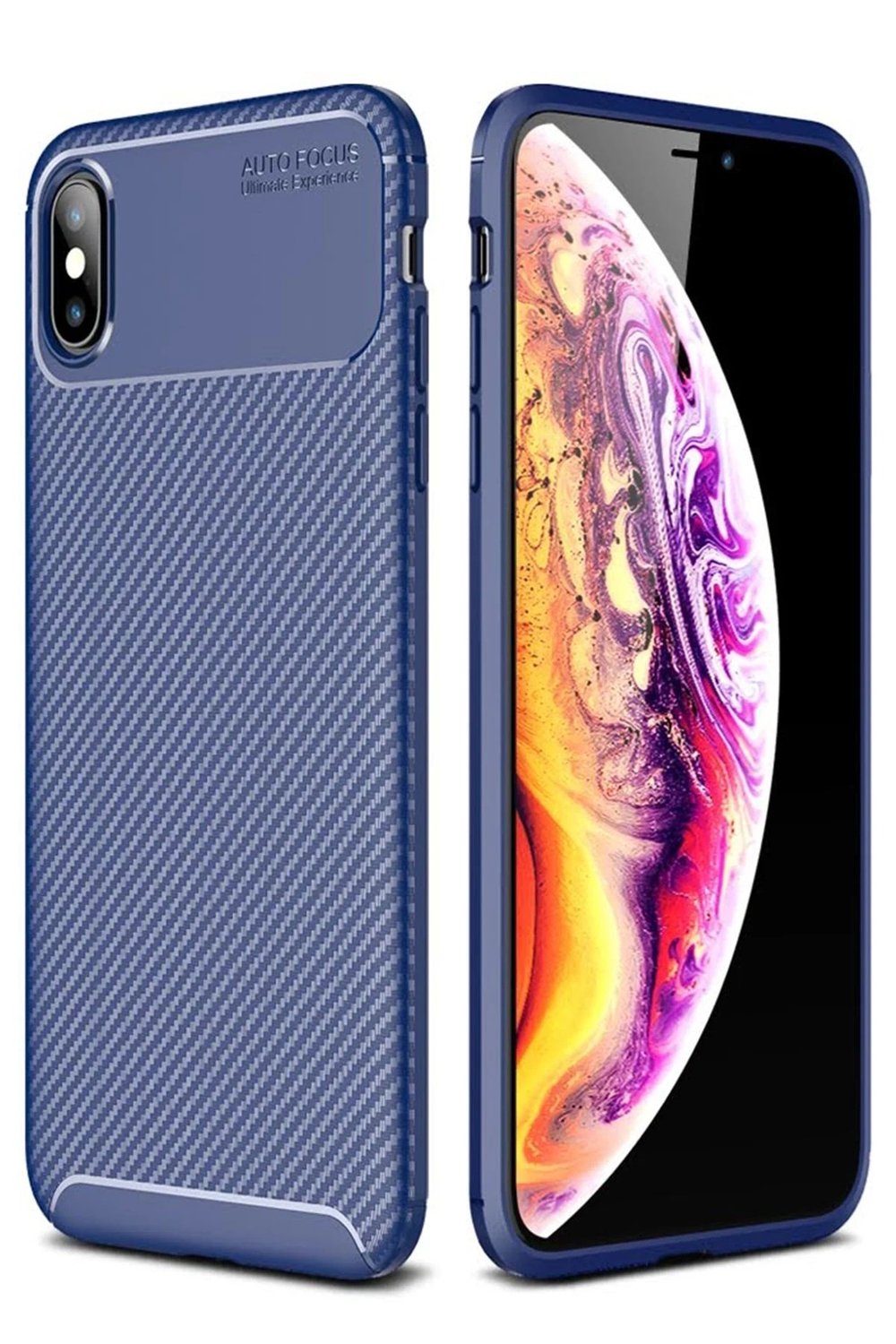 Mey İthalat®  iPhone XS Max Kılıf Auto Focus Karbon Kapak - Lacivert