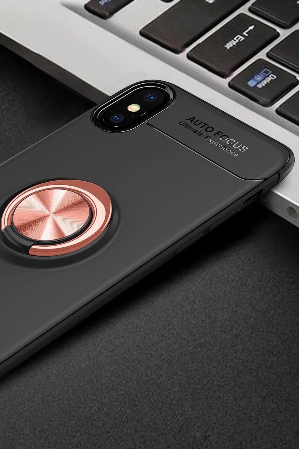 Mey İthalat®  iPhone XS Max Kılıf Range Yüzüklü Silikon - Siyah-Gold