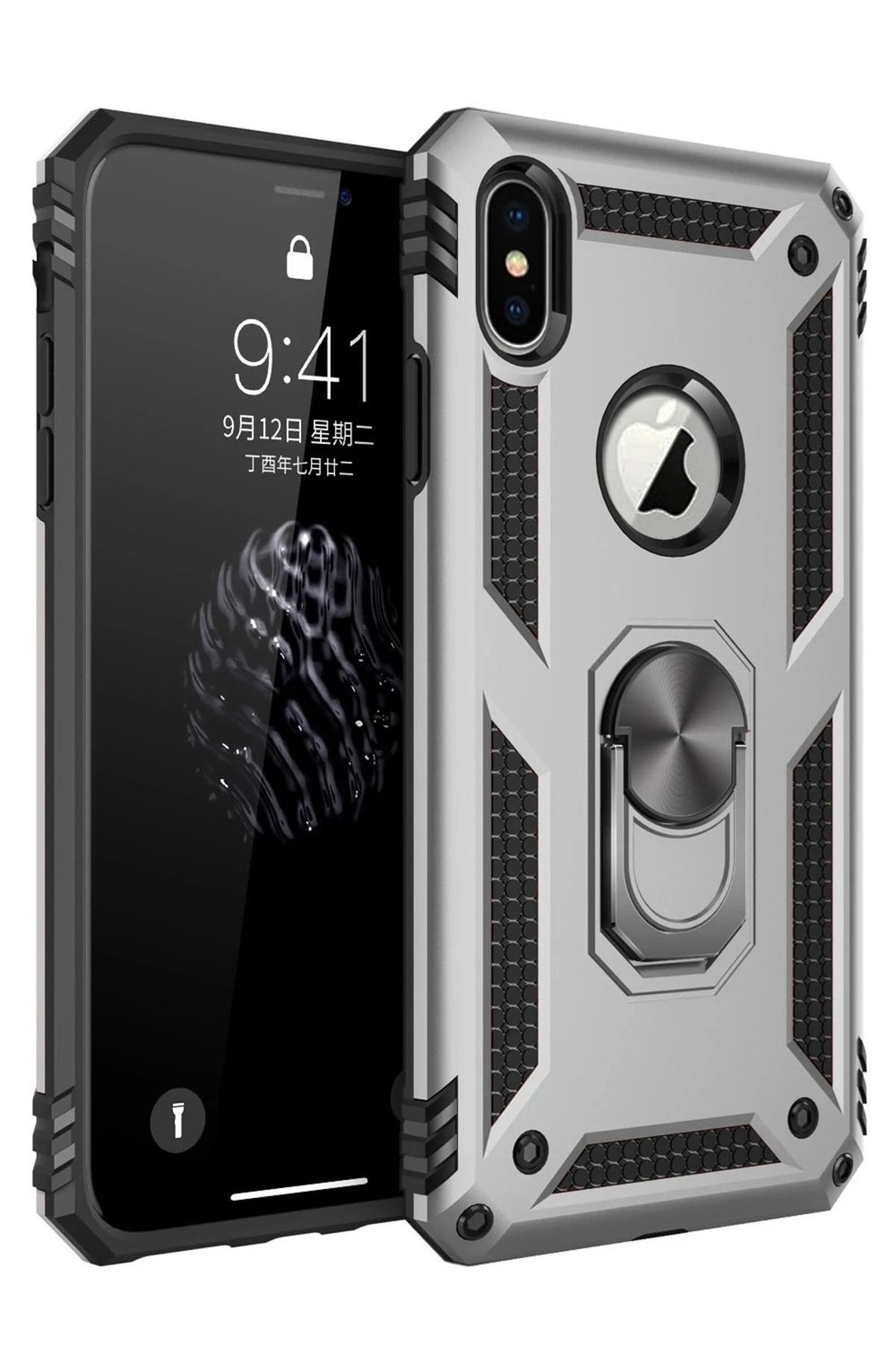 Mey İthalat®  iPhone XS Max Kılıf Sofya Yüzüklü Silikon Kapak - Gümüş